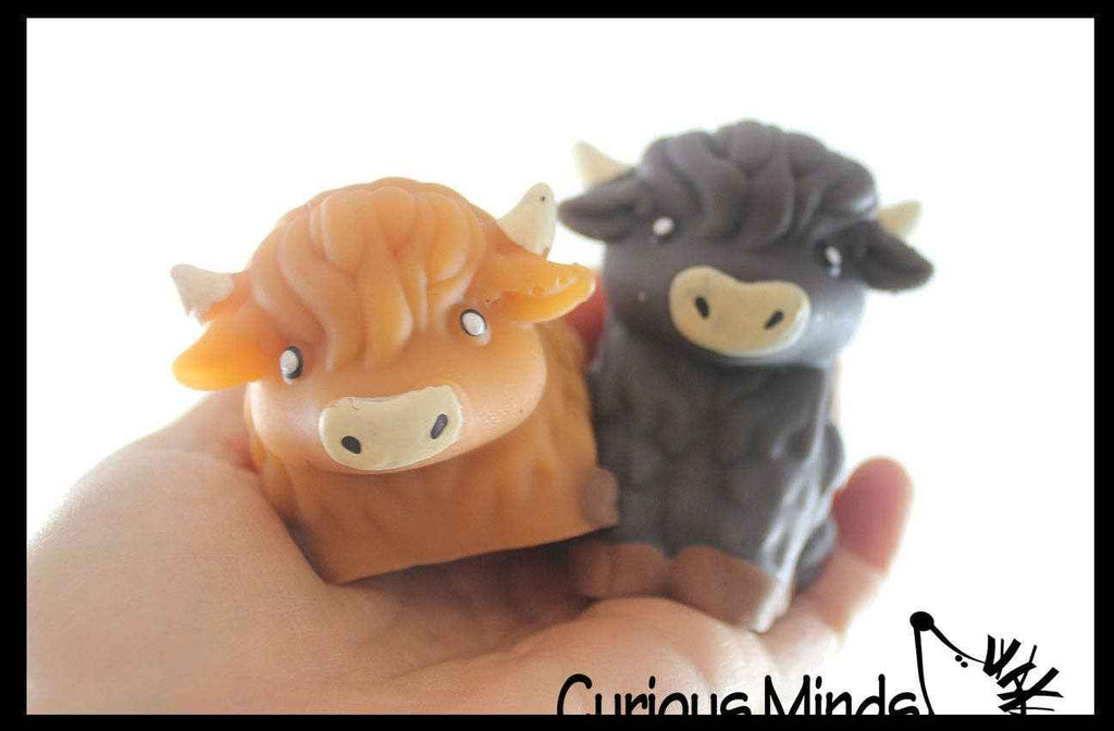 Highland Cow Large Mochi - Cute Animal Gummy Mochi Fidget Squishy Animals - Cute Individually Wrapped Toys - Sensory, Stress, Fidget Party Favor Toy