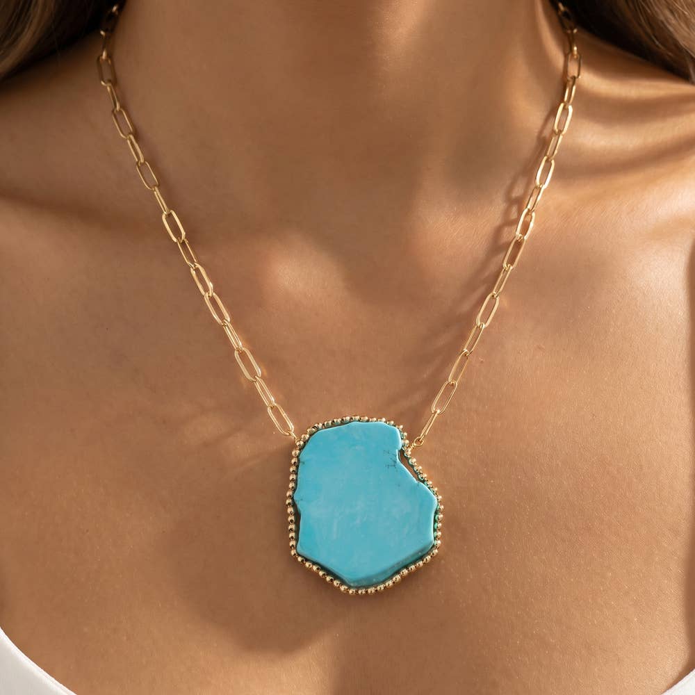 Genuine Turquoise Slab Pendant Necklace
