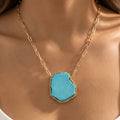 Genuine Turquoise Slab Pendant Necklace