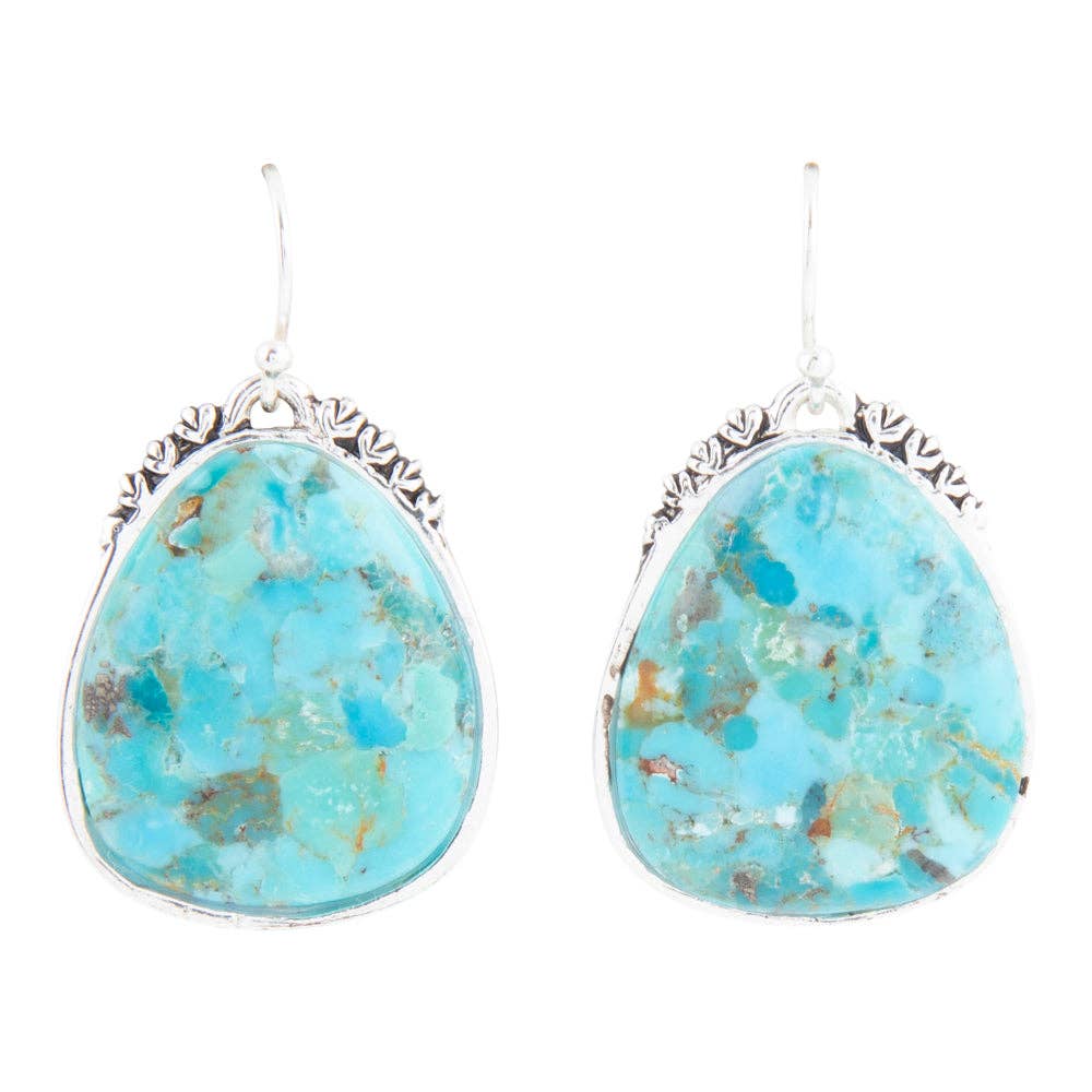 Agave Genuine Blue Turquoise and Silver Drop Earrings