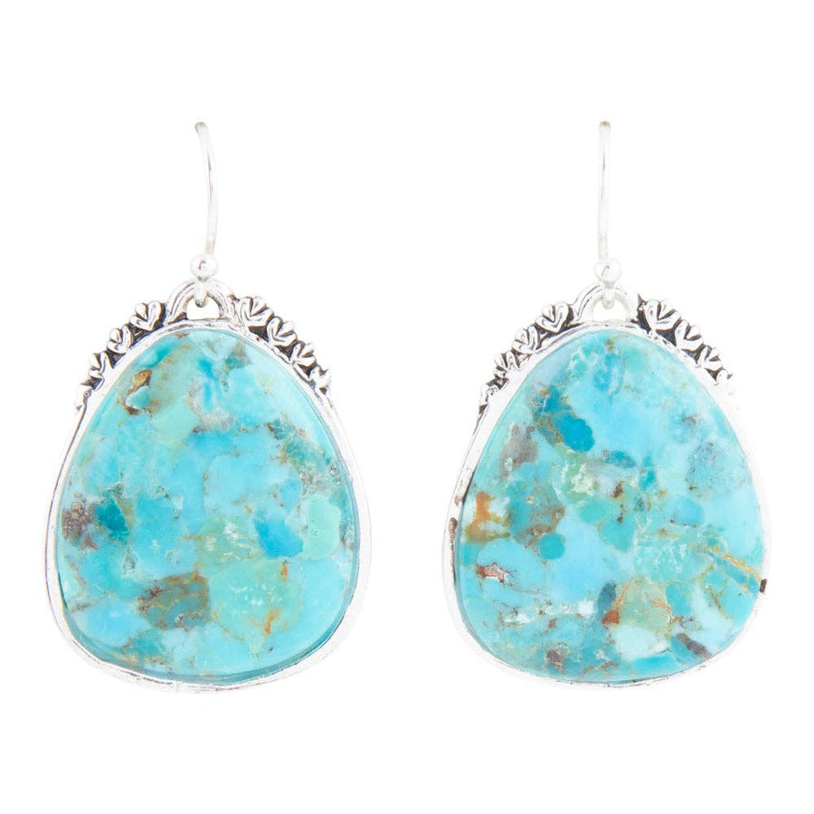 Agave Genuine Blue Turquoise and Silver Drop Earrings
