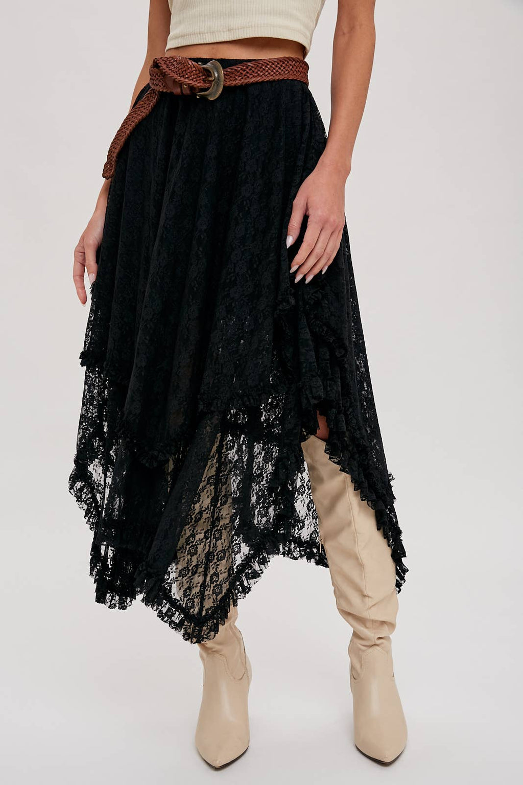 LACE TIER MIDI SKIRT