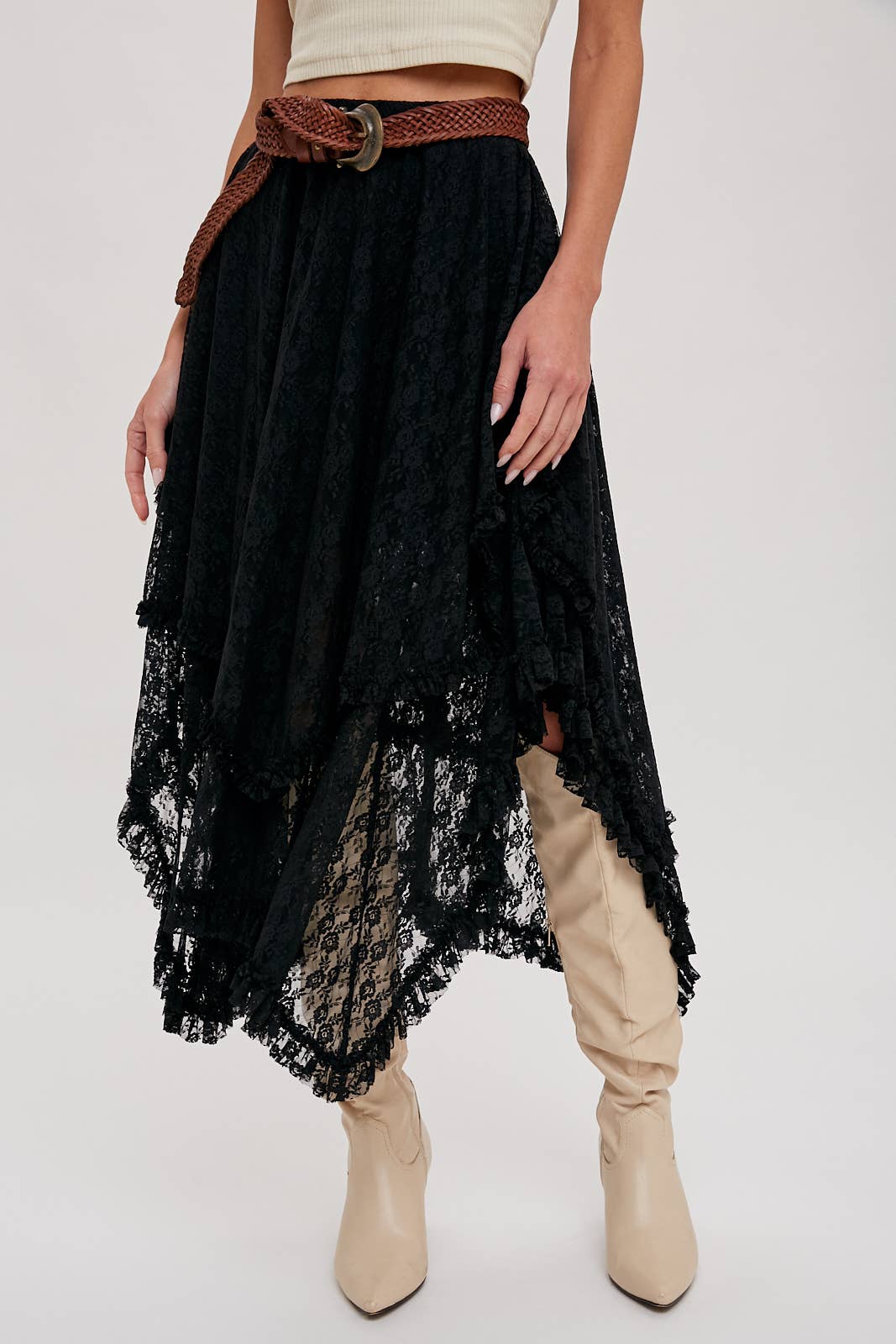 LACE TIER MIDI SKIRT