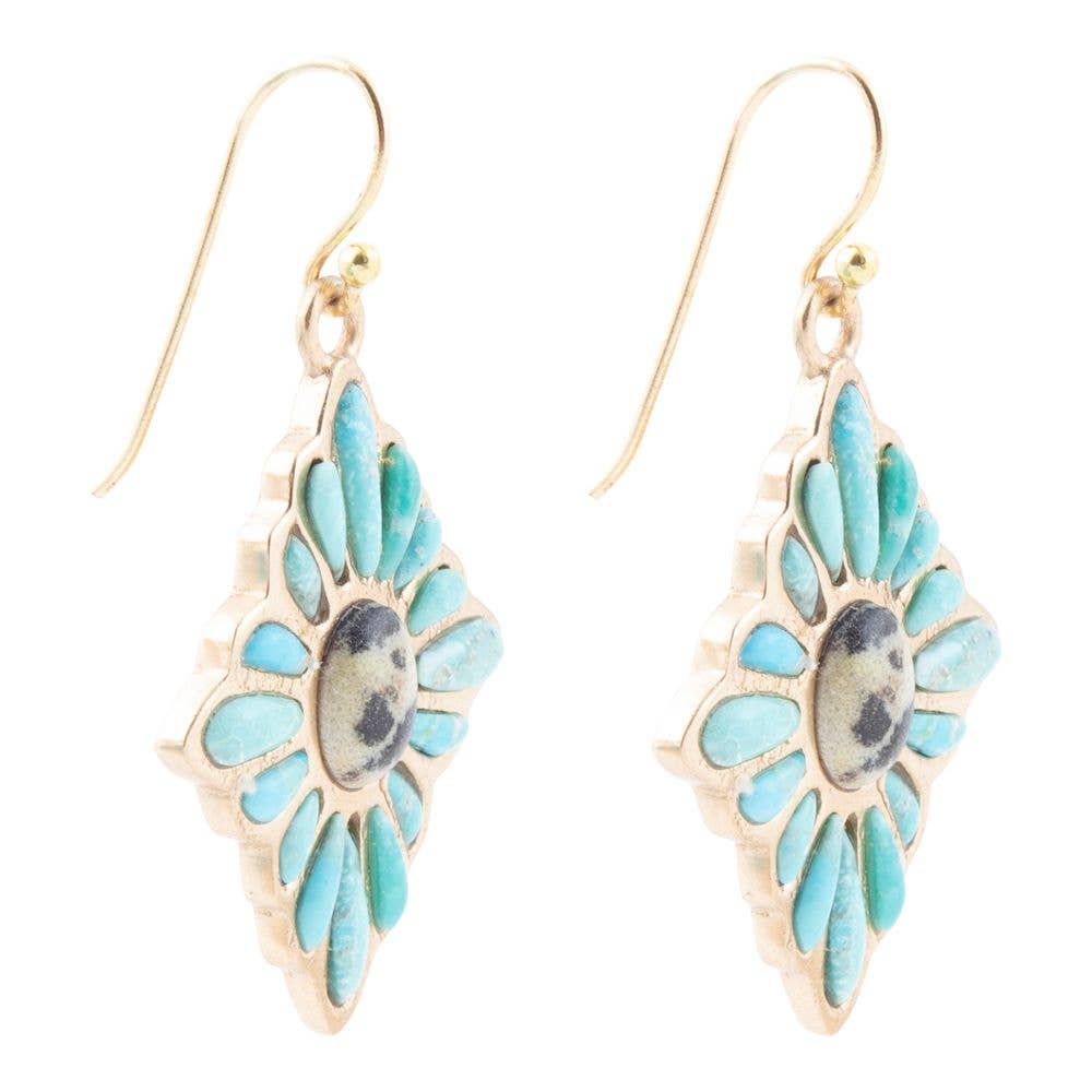 Tulum Blue Turquoise Golden Cross Earrings