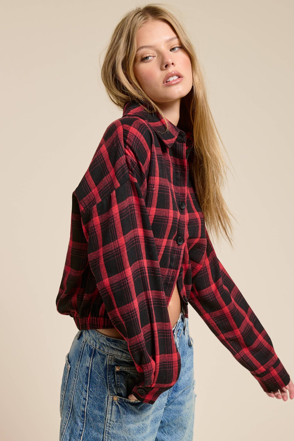 Plaid Button Up Crop Shirt