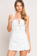 A solid woven skort romper - IP9133
