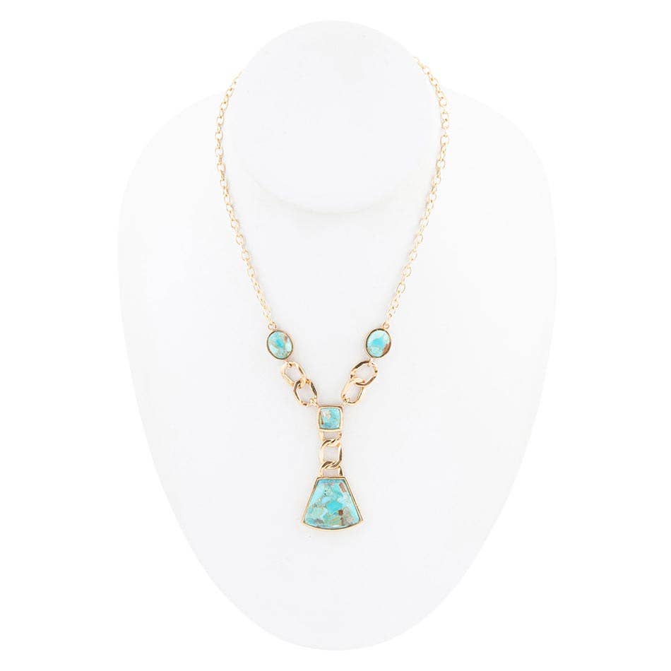 Athena Blue Turquoise Golden Y Neck Necklace