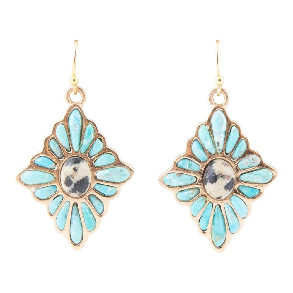 Tulum Blue Turquoise Golden Cross Earrings