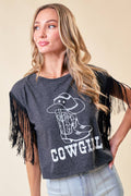 ST3844B CHARCOAL FRINGED COWGIRL GRAPHIC TEE (Copy)