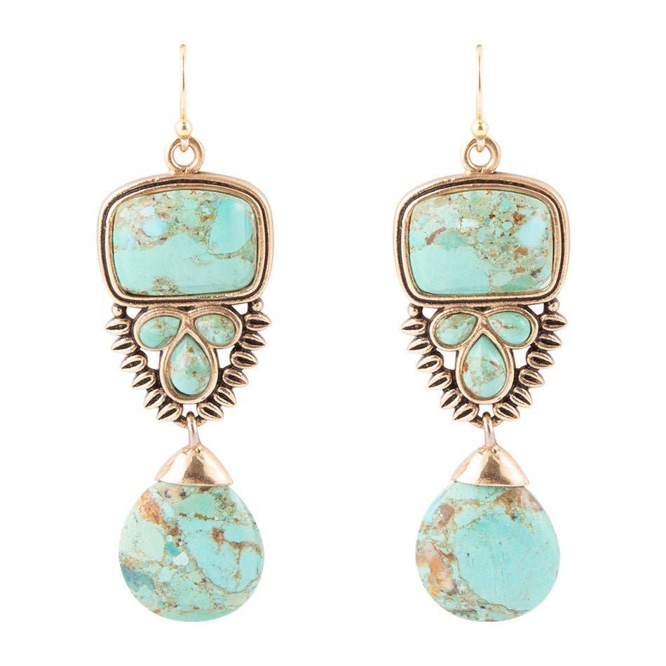Imara Blue Turquoise and Golden Statement Earrings
