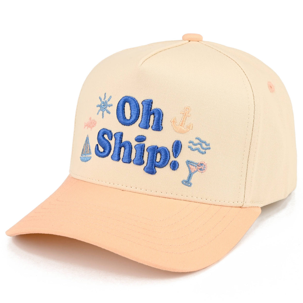 C.C OH SHIP Letter Embroidered Two Tone Trucker Hat