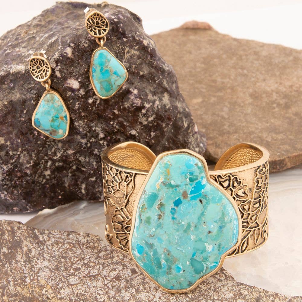 Thistle Blue Turquoise Golden Cuff Bracelet