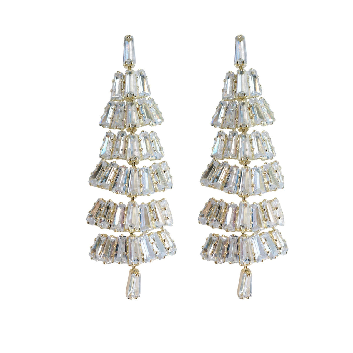 Baguette Crystal Christmas Tree Holiday Statement Earrings