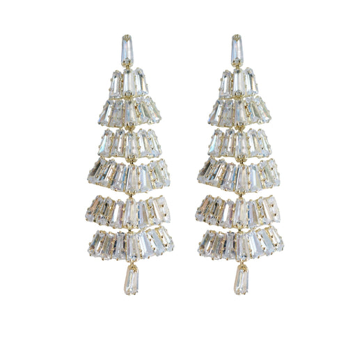 Baguette Crystal Christmas Tree Holiday Statement Earrings