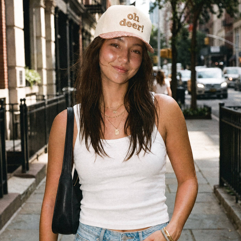 C.C OH DEER Letter Embroidered Two Tone Trucker Hat