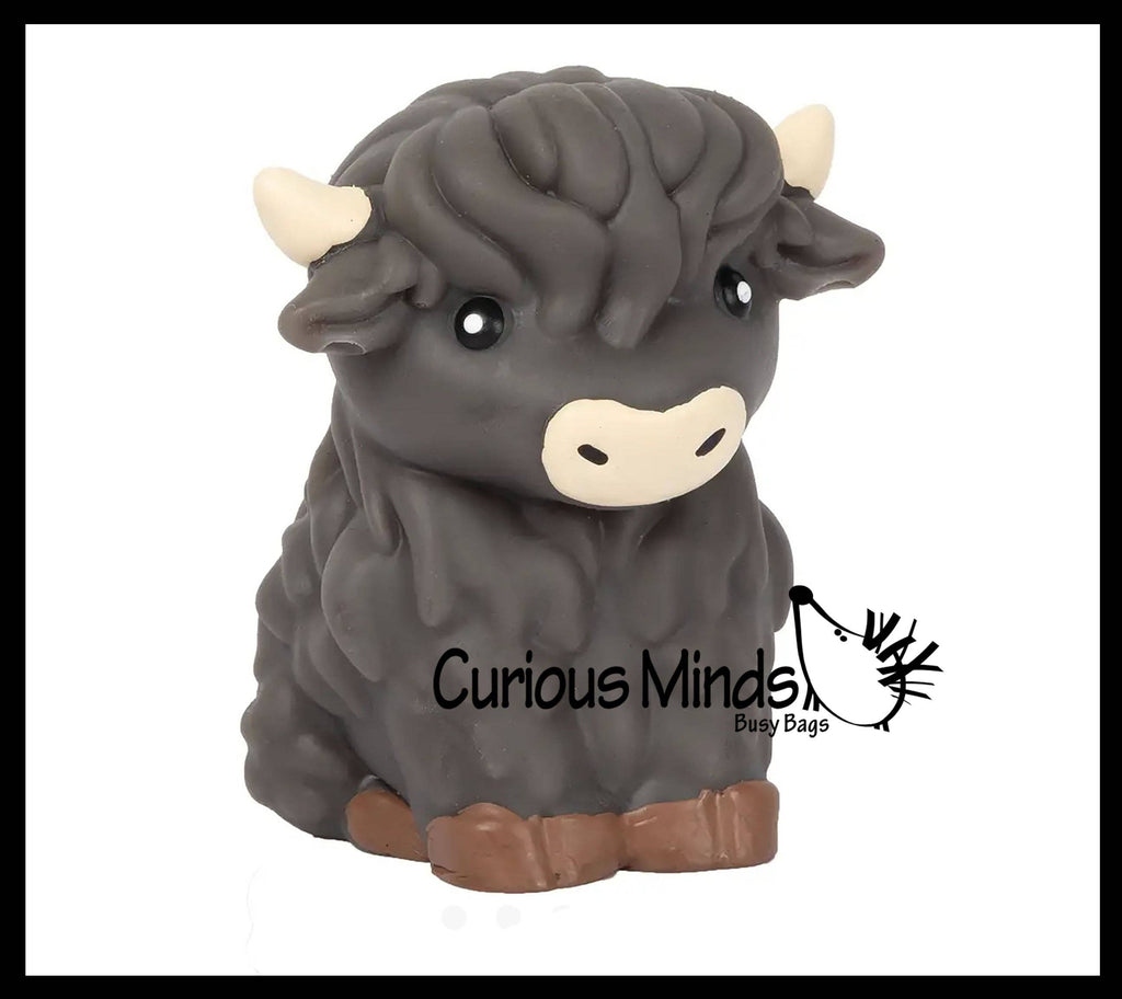 Highland Cow Large Mochi - Cute Animal Gummy Mochi Fidget Squishy Animals - Cute Individually Wrapped Toys - Sensory, Stress, Fidget Party Favor Toy