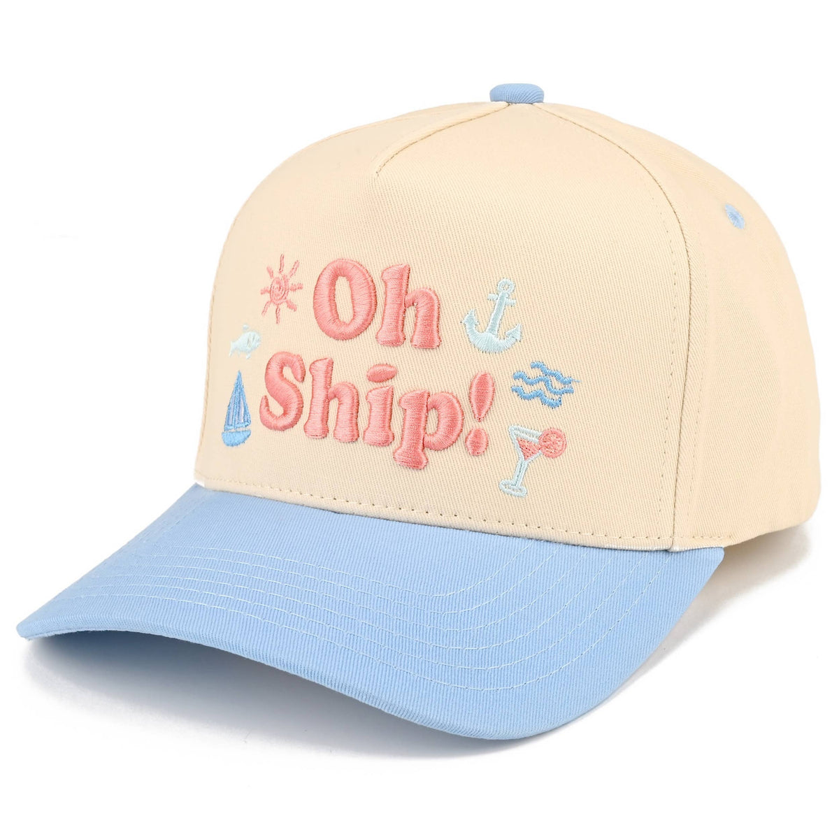 C.C OH SHIP Letter Embroidered Two Tone Trucker Hat