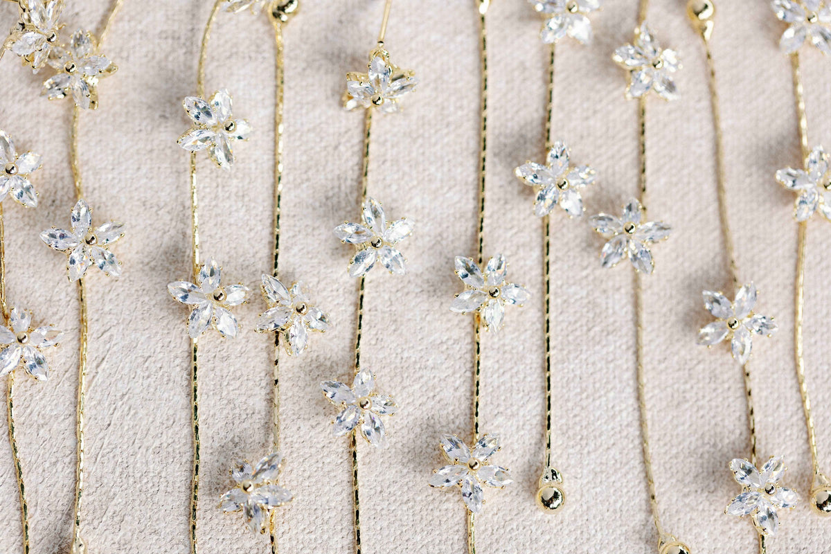 Diamond Daisy Gold Duster Drop Holiday Earrings