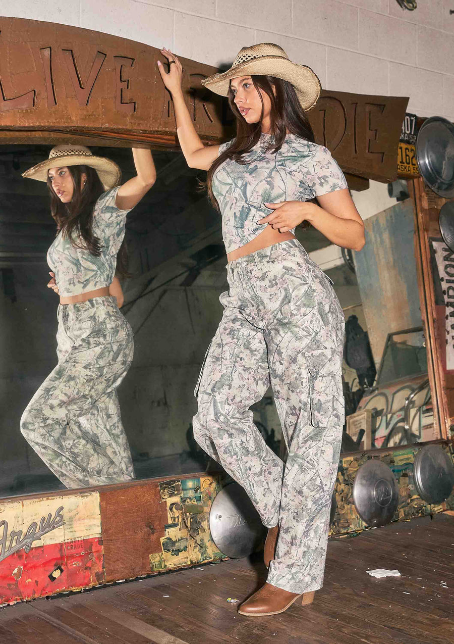 Rhinestone Camo Baggy Barrel Jeans