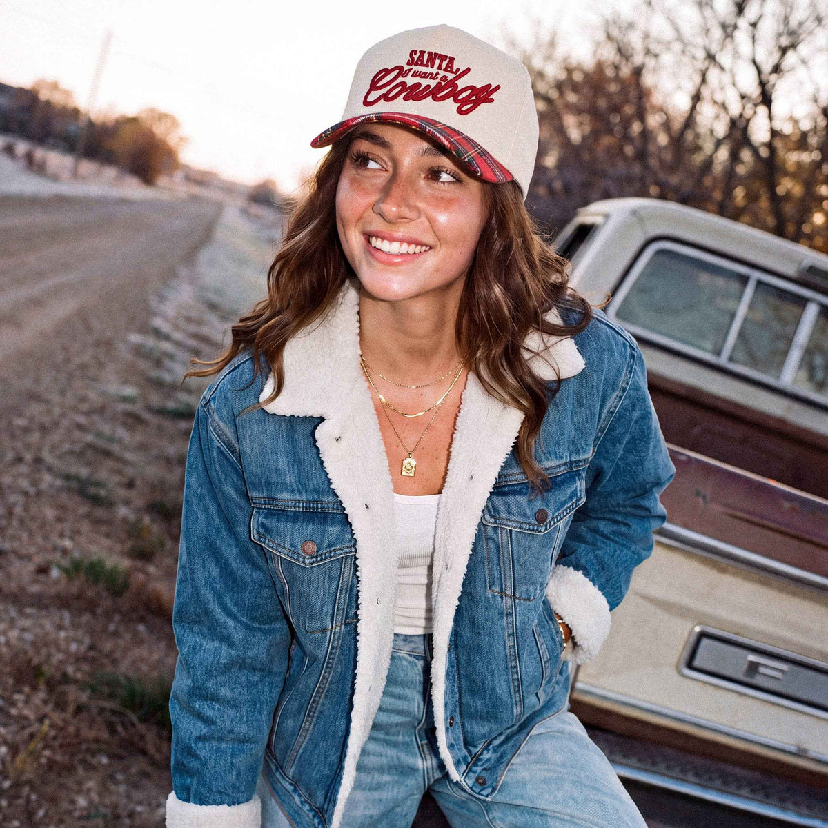 C.C SANTA I WANT A COWBOY Letter Embroidered Trucker Cap
