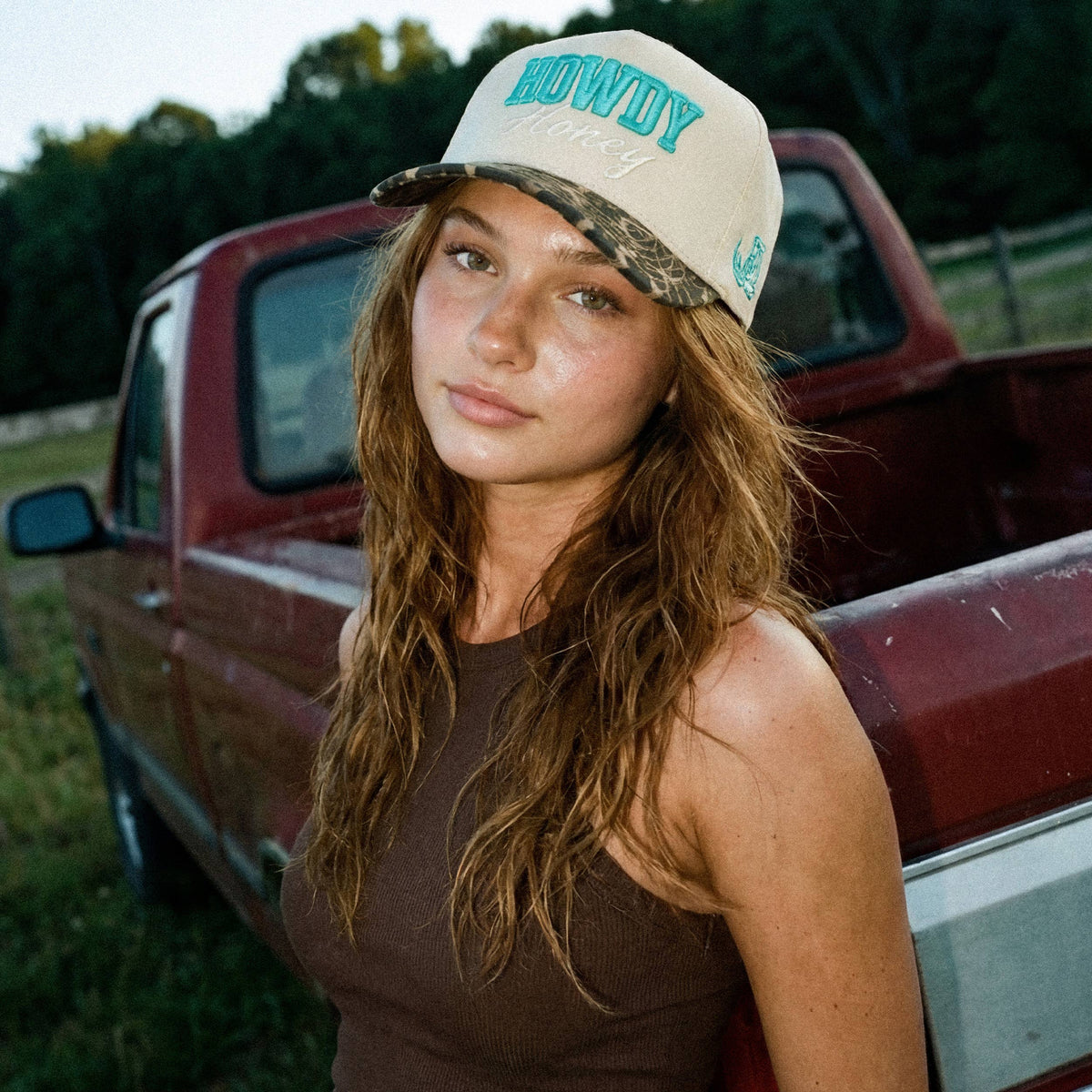 C.C HOWDY HONEY Letter Embroidered on Two Tone Trucker Hat