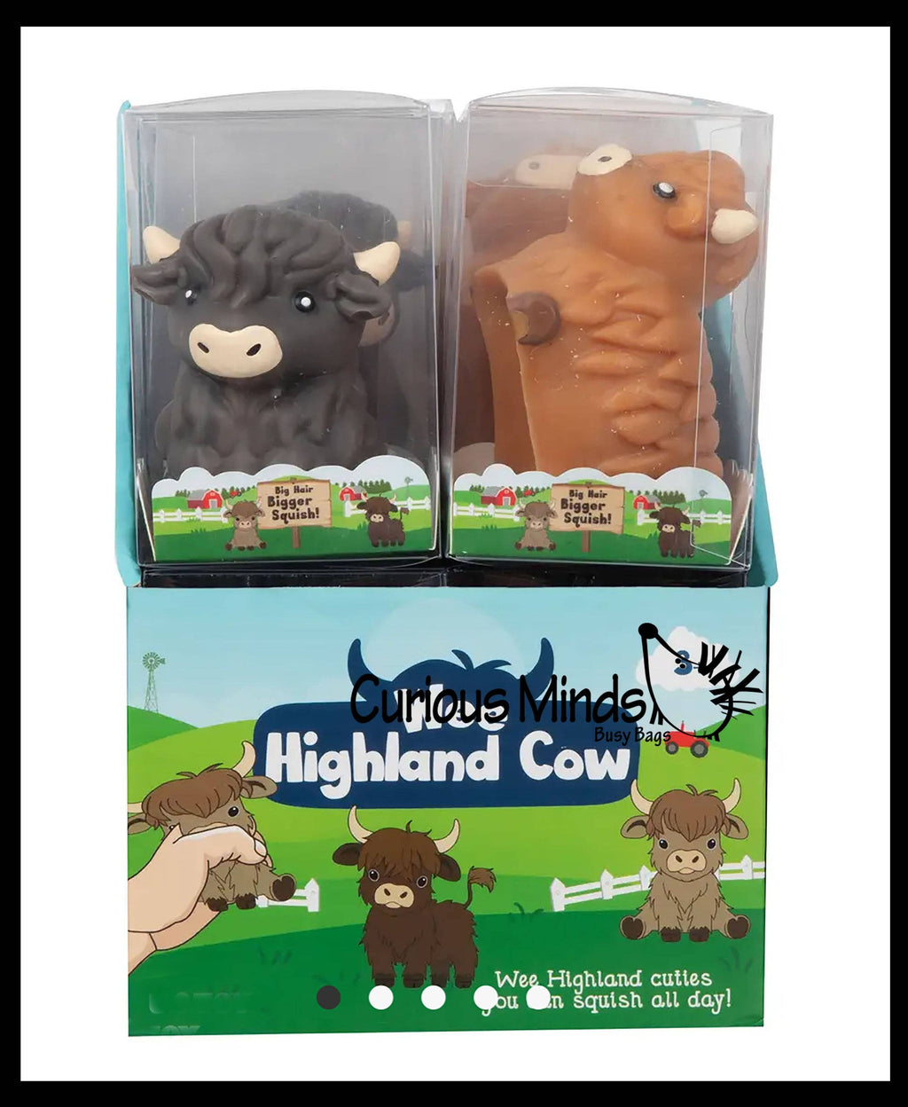 Highland Cow Large Mochi - Cute Animal Gummy Mochi Fidget Squishy Animals - Cute Individually Wrapped Toys - Sensory, Stress, Fidget Party Favor Toy