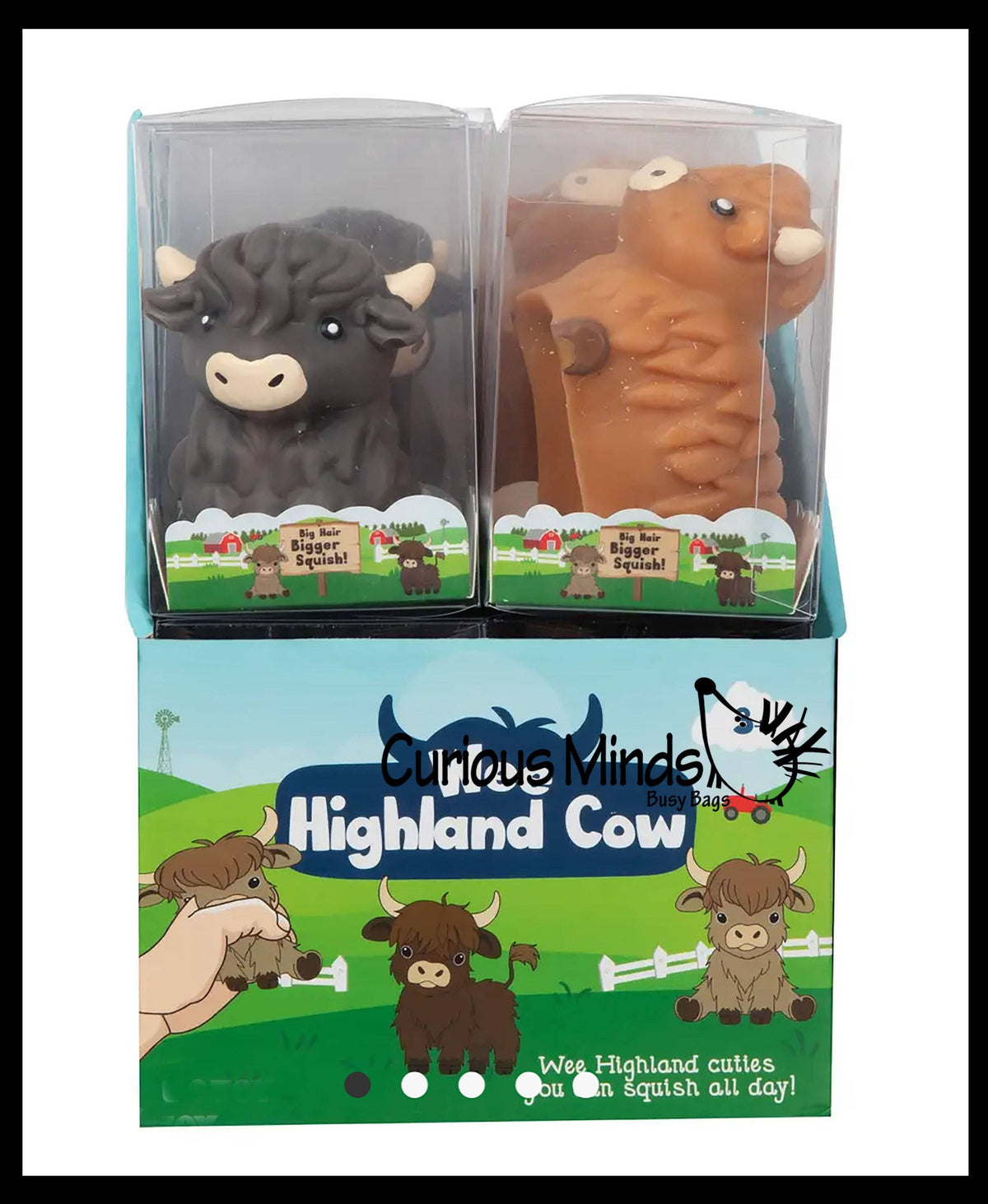 Highland Cow Large Mochi - Cute Animal Gummy Mochi Fidget Squishy Animals - Cute Individually Wrapped Toys - Sensory, Stress, Fidget Party Favor Toy