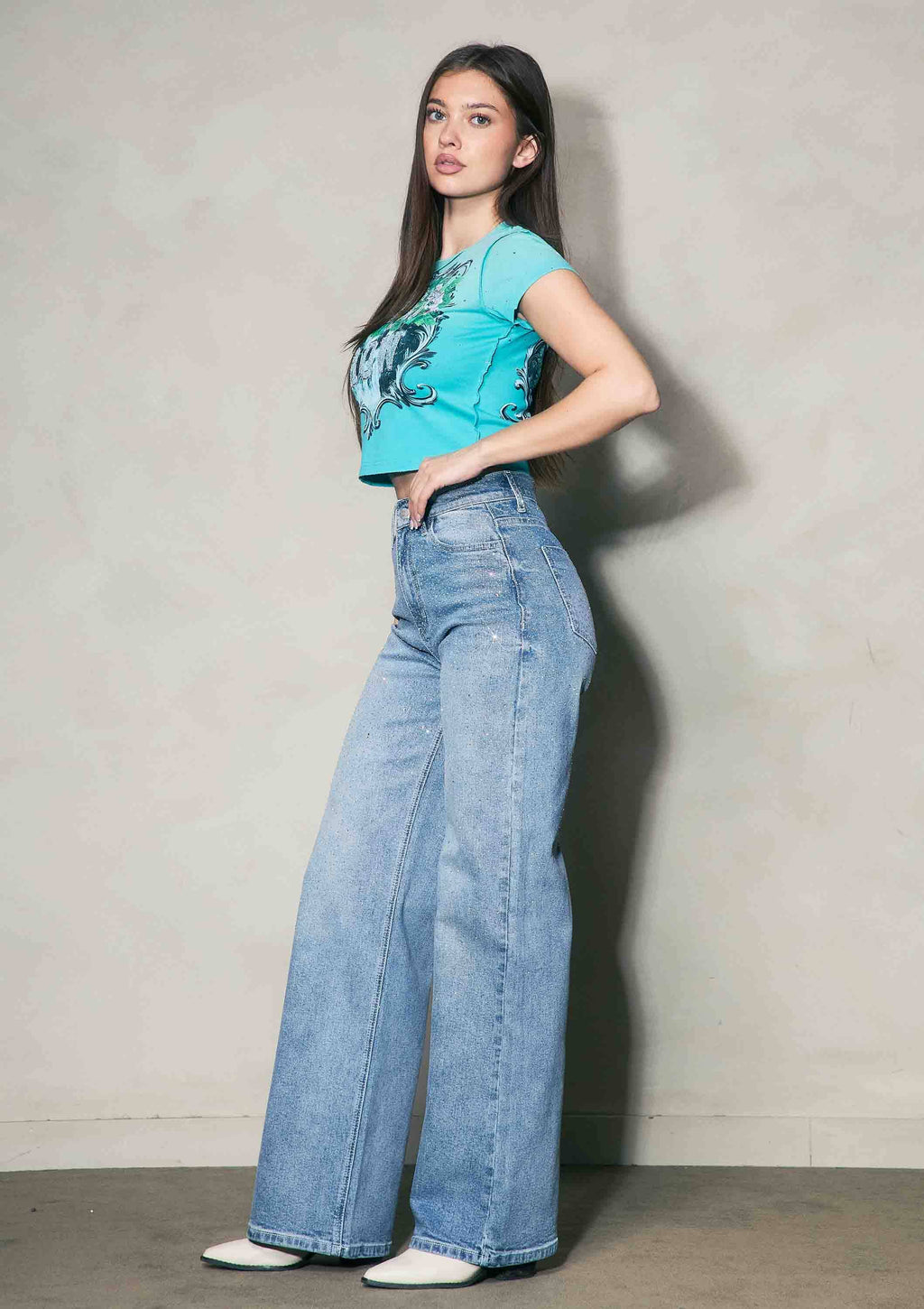 Iridescent Rhinestone Jeans