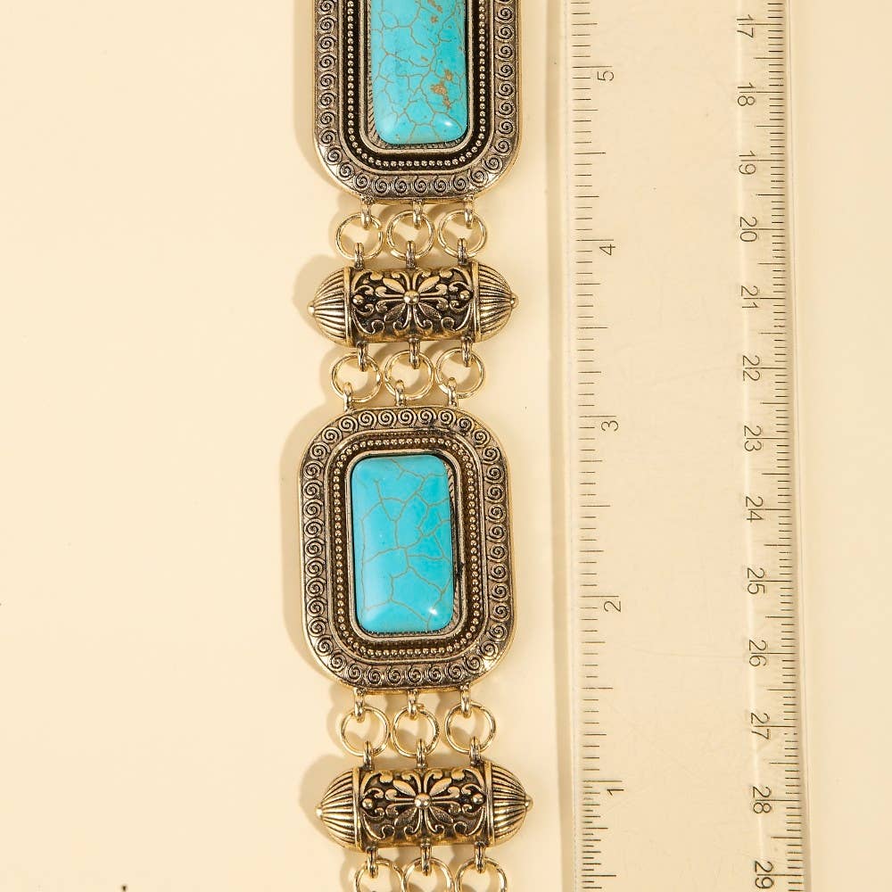 Rectangle Turquoise Stone Western Concho Chain Belt