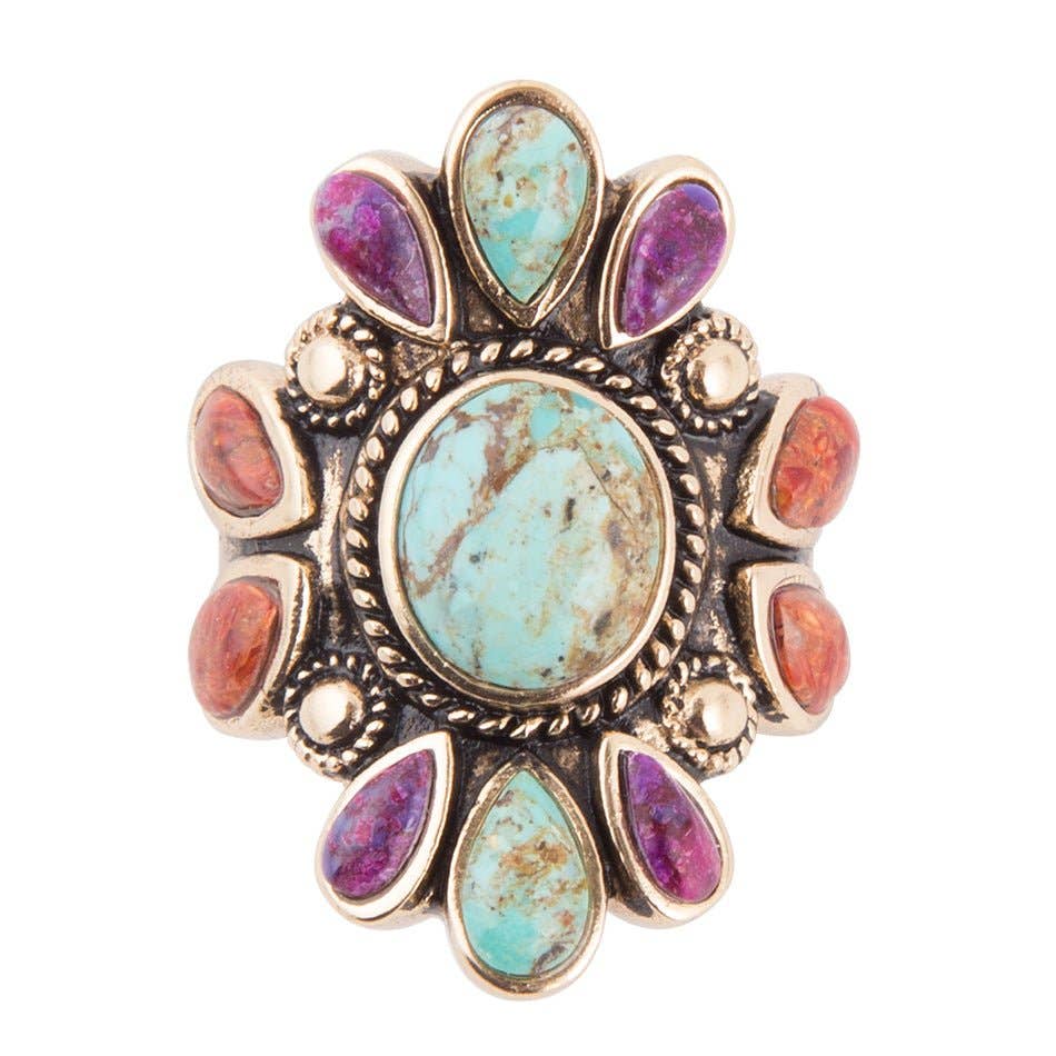 Native Color Blue Turquoise Multi Stone Ring