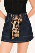 Leopard Tie Denim Skort