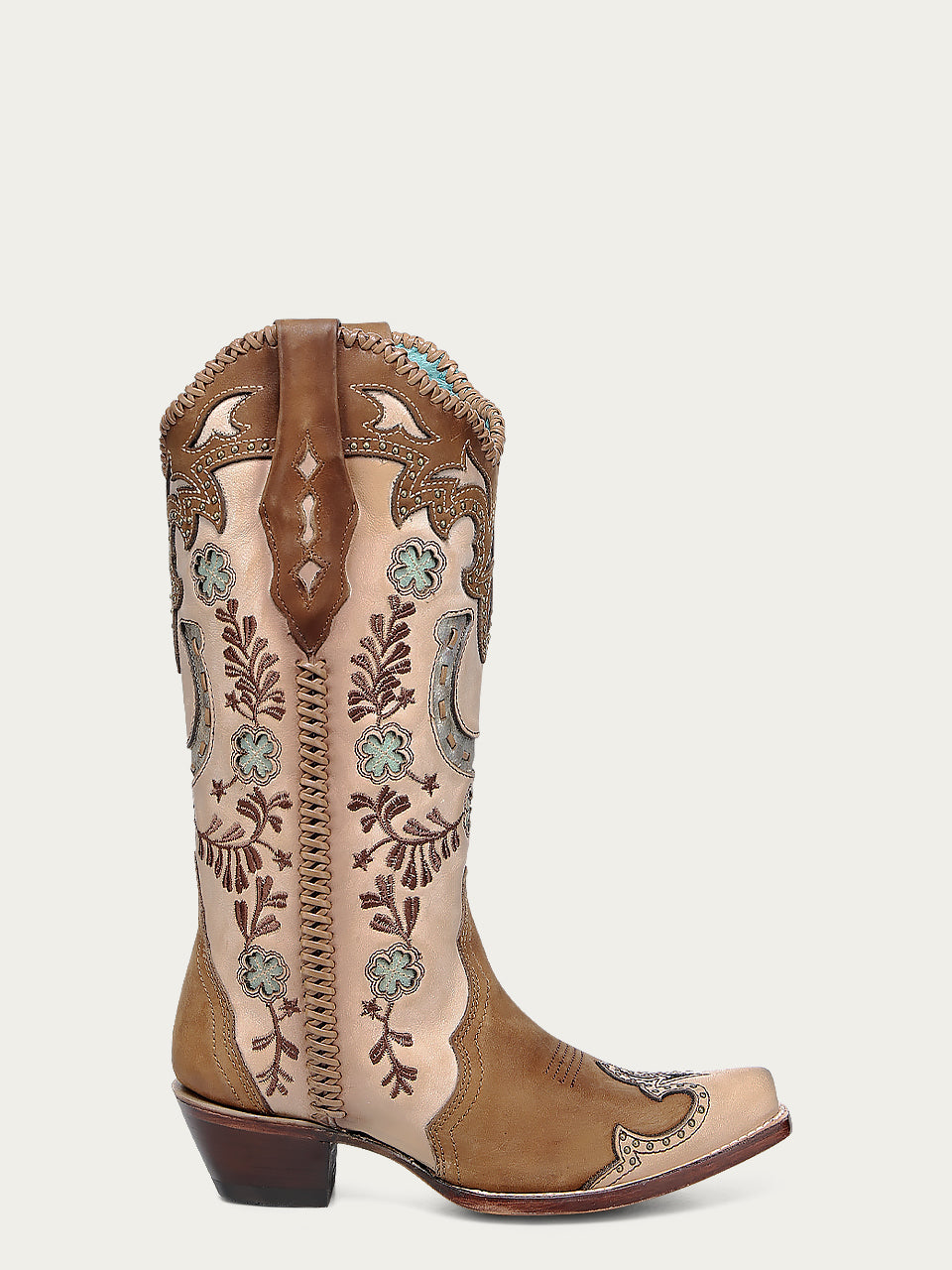 WOMEN'S HORSESHOE EMBROIDERY STUDS, SNIP TOE COWBOY BOOT