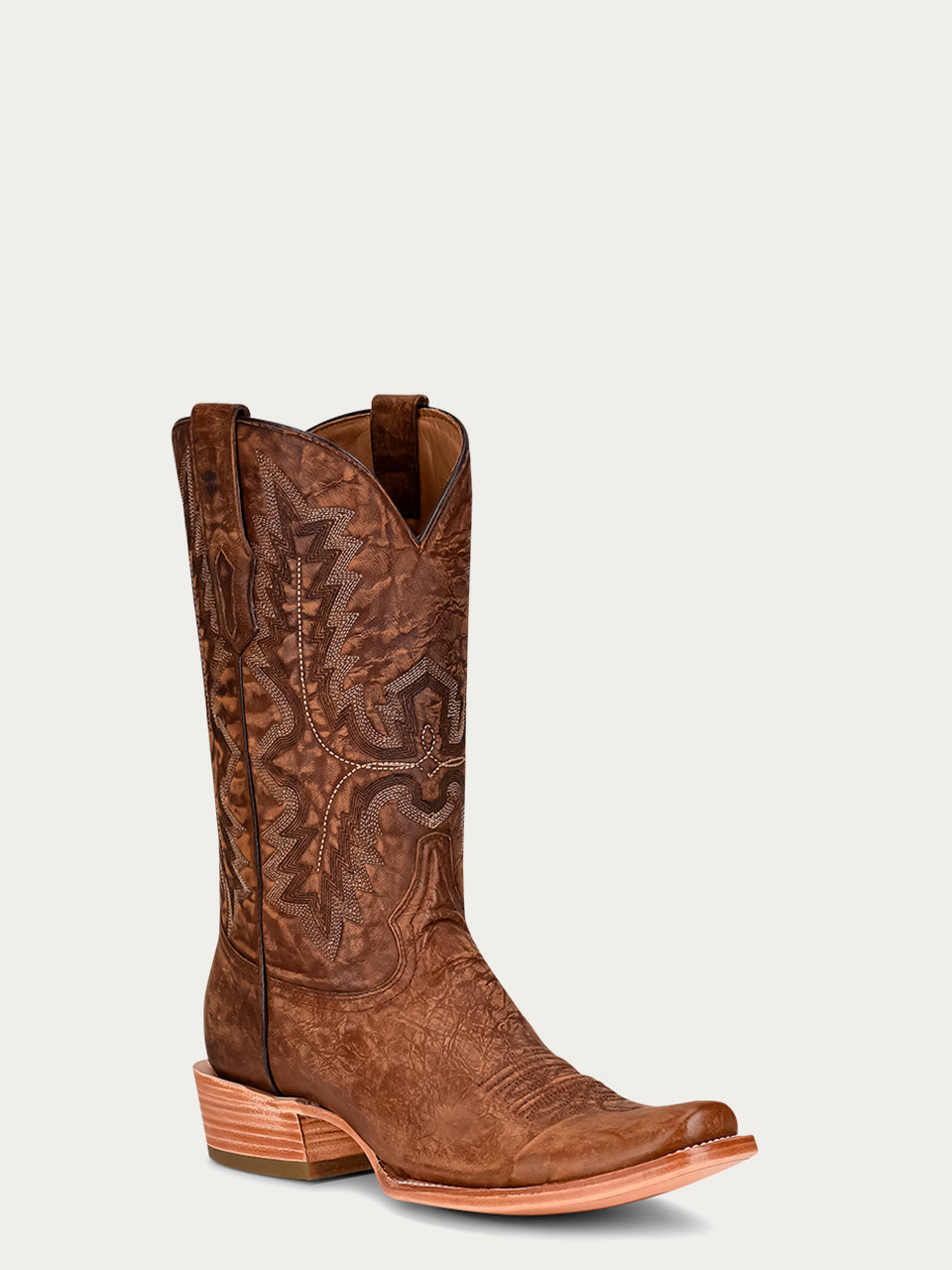 MEN'S EMBROIDERY BROWN GOAT NARROW SQUARE TOE COWBOY BOOT
