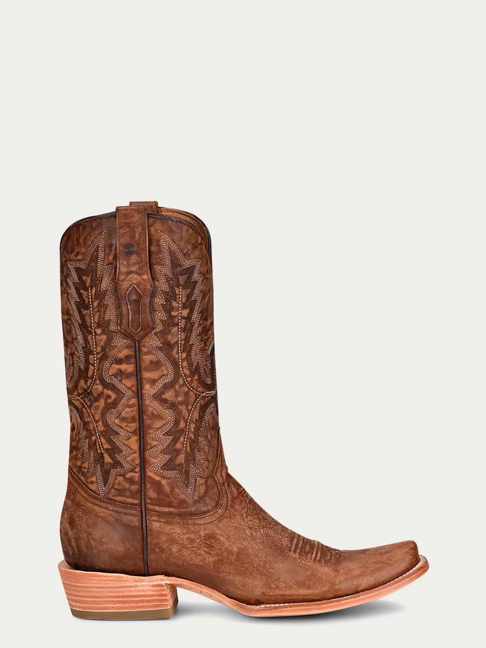 MEN'S EMBROIDERY BROWN GOAT NARROW SQUARE TOE COWBOY BOOT