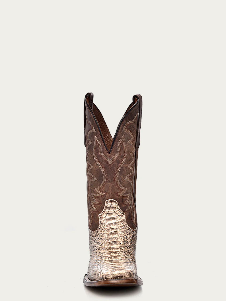 MEN'S EMBROIDERY NATURAL PYTHON BROWN SQUARE TOE COWBOY BOOT
