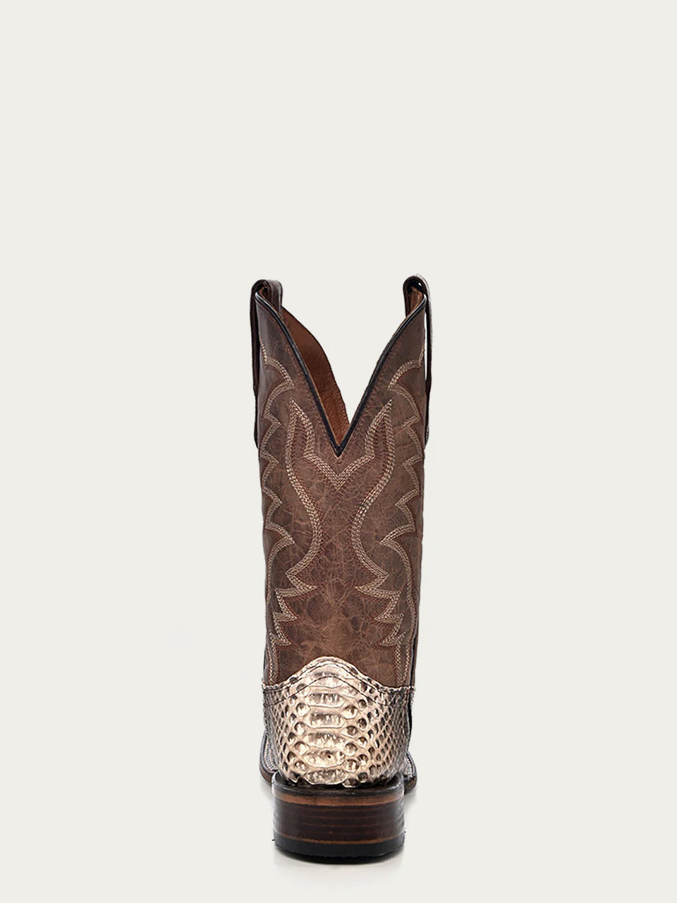 MEN'S EMBROIDERY NATURAL PYTHON BROWN SQUARE TOE COWBOY BOOT