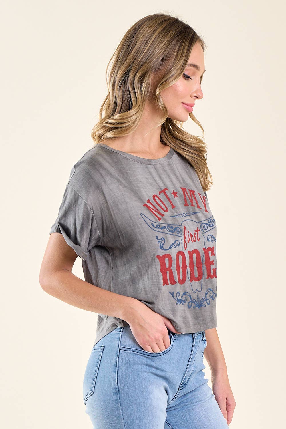 ST3638K CHARCOAL NOT MY FIRST RODEO GRAPHIC TEE
