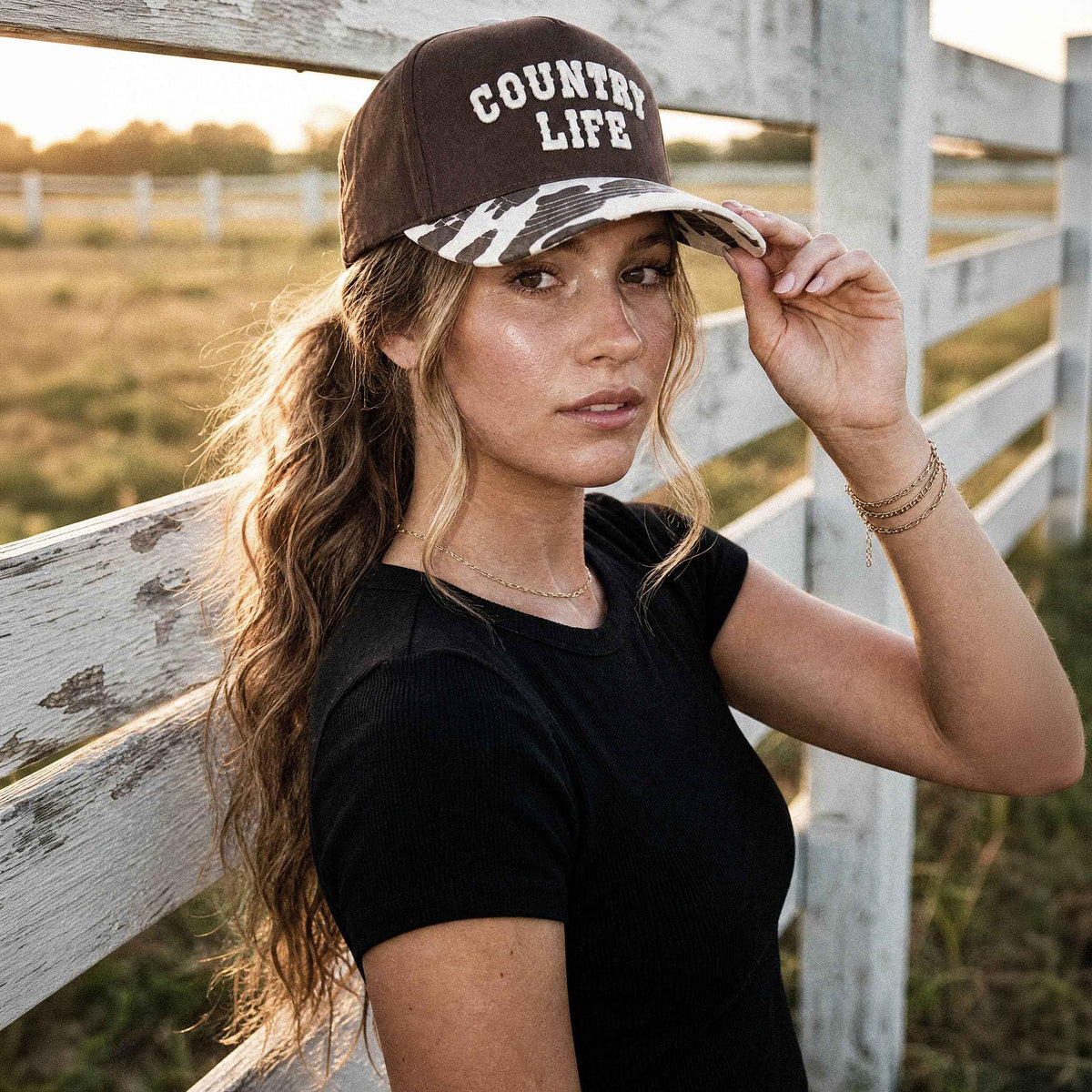 C.C COUNTRY LIFE Two Tone Cow Pattern Bill Trucker Hat