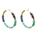 Blue Turquoise and Blue Lapis Golden Hoop Earrings