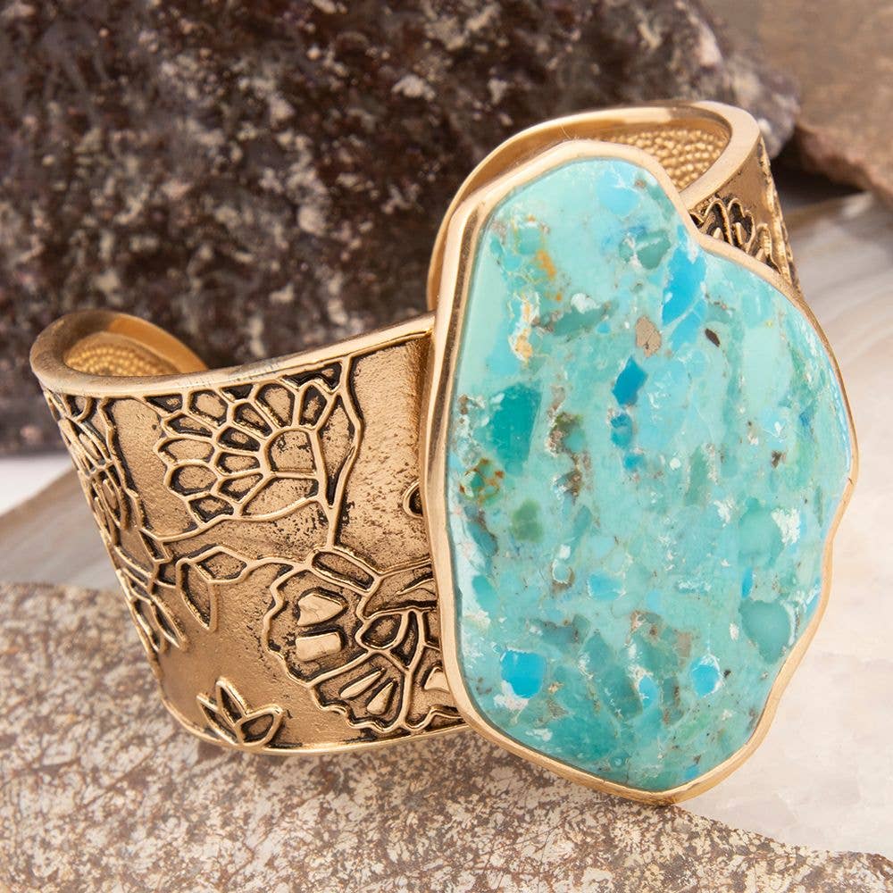 Thistle Blue Turquoise Golden Cuff Bracelet