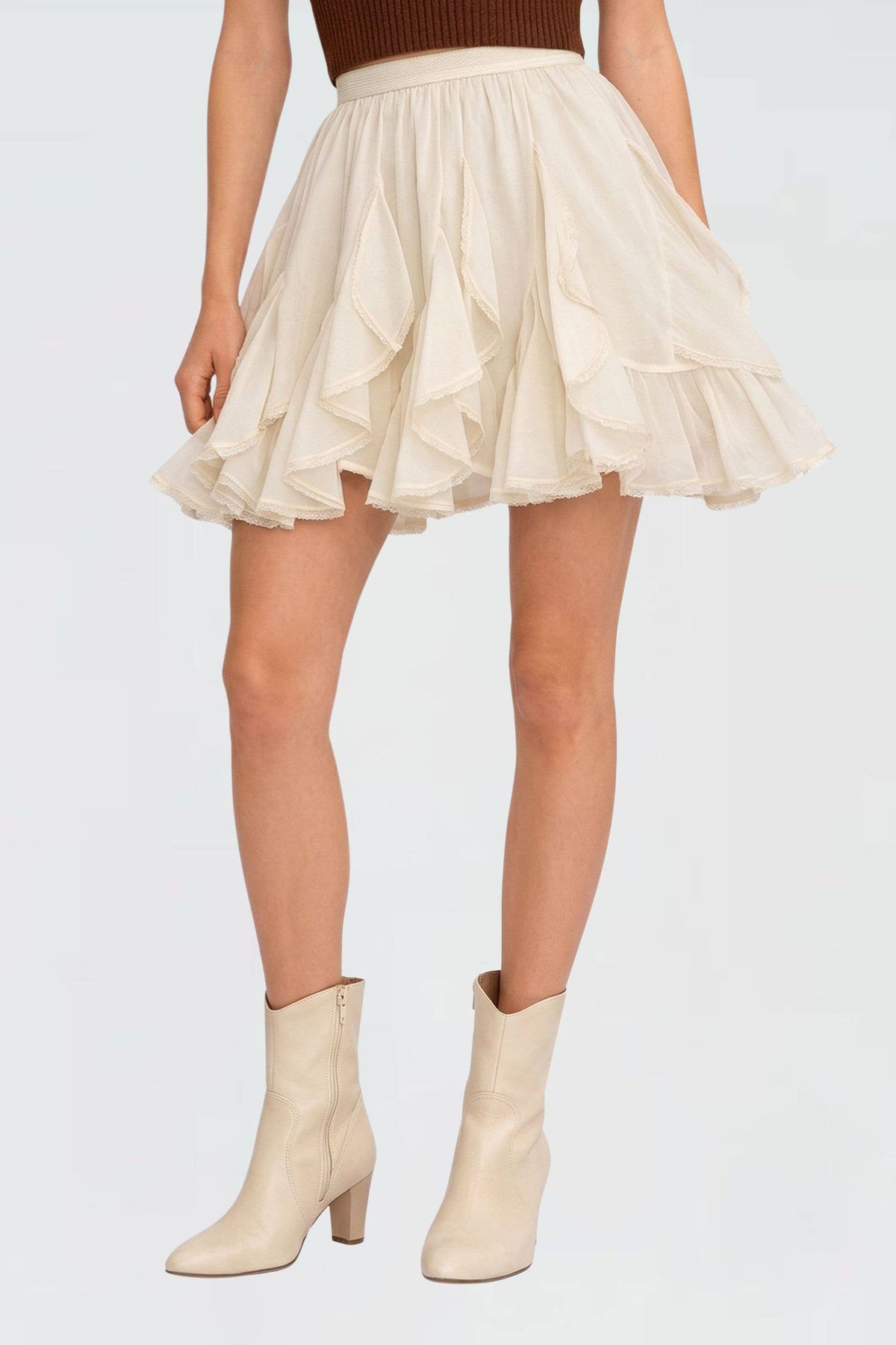 Layered Lace Trim Mini Skirt