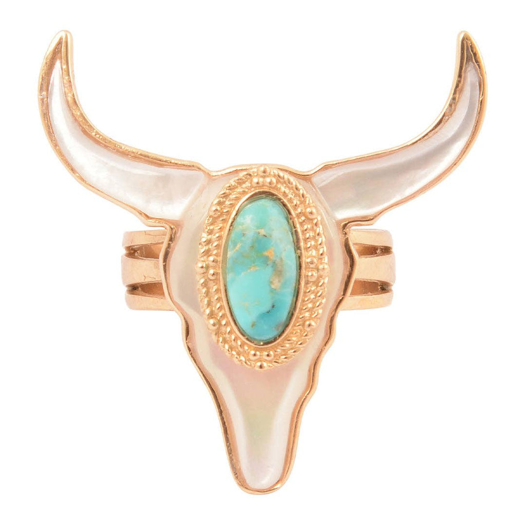 Longhorn White Mother of Pearl Golden Ring