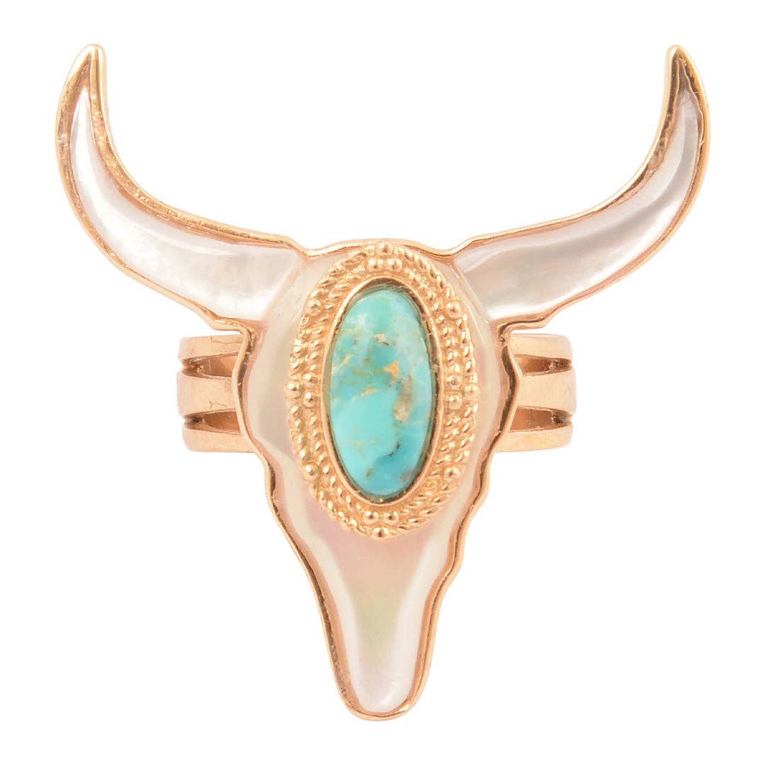 Longhorn White Mother of Pearl Golden Ring