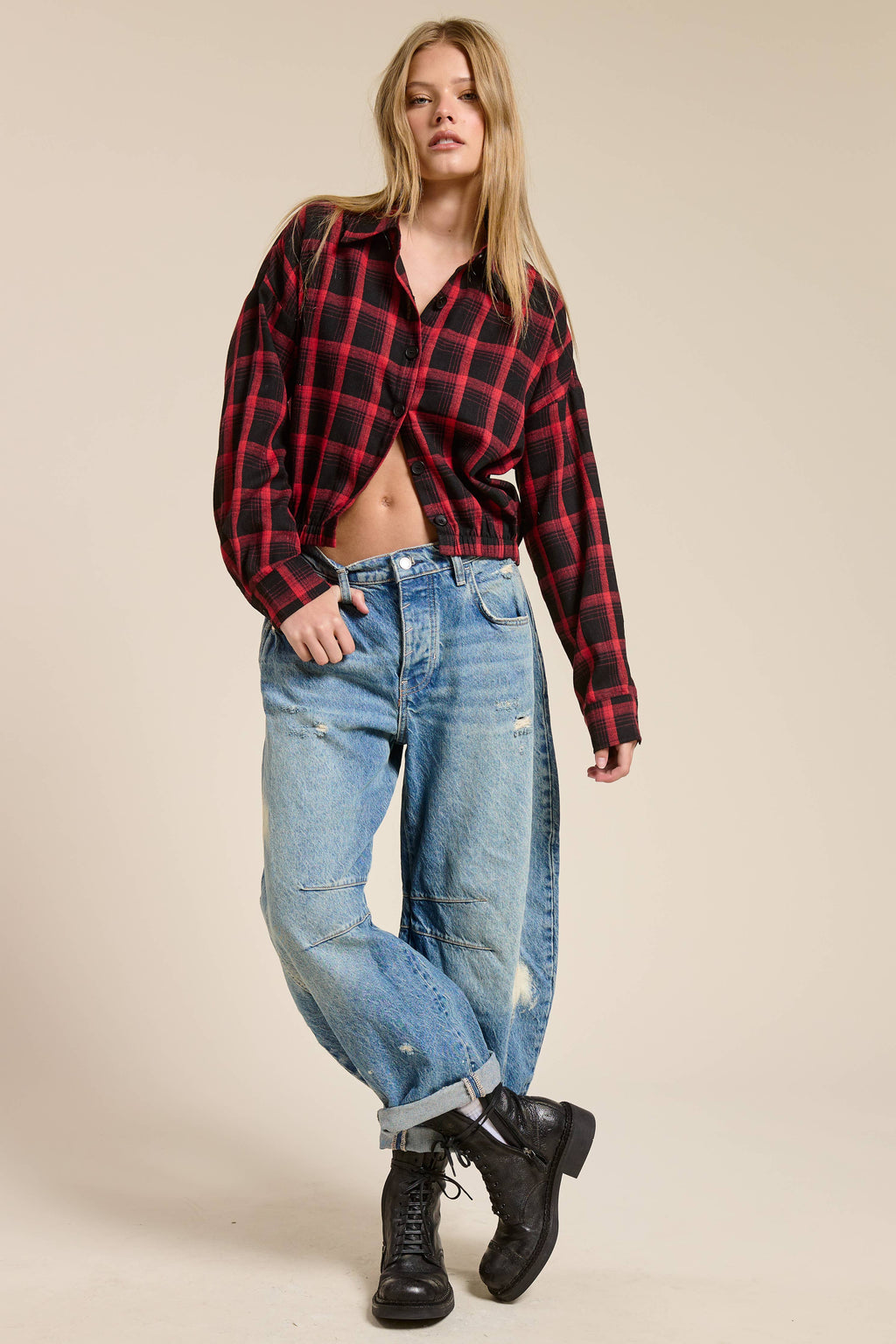 Plaid Button Up Crop Shirt
