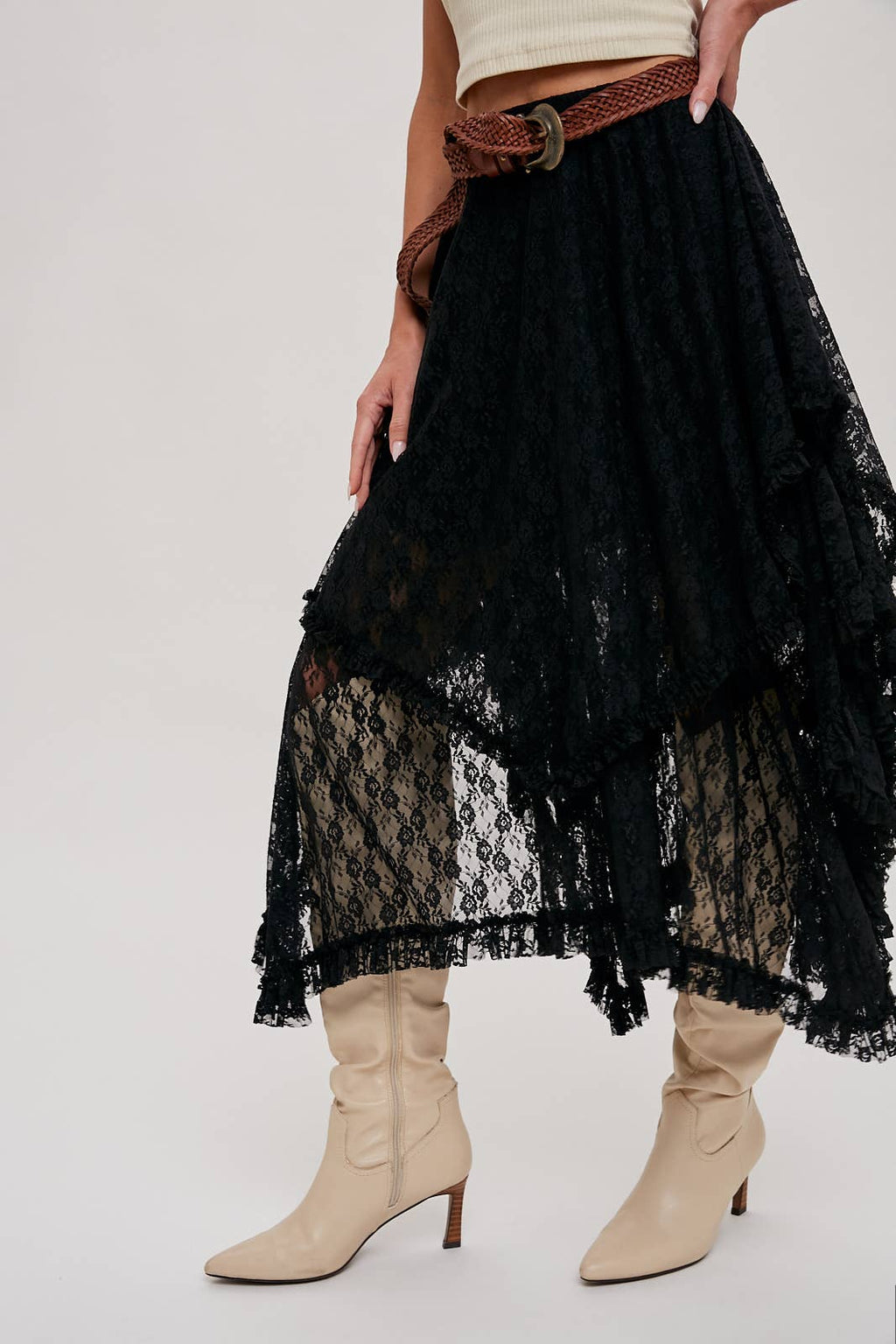 LACE TIER MIDI SKIRT