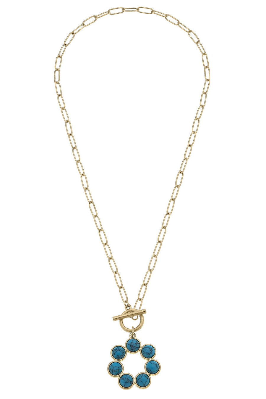 Rowdy Turquoise T-Bar Necklace in Turquoise & Worn Gold