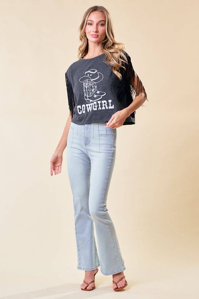ST3844B CHARCOAL FRINGED COWGIRL GRAPHIC TEE (Copy)