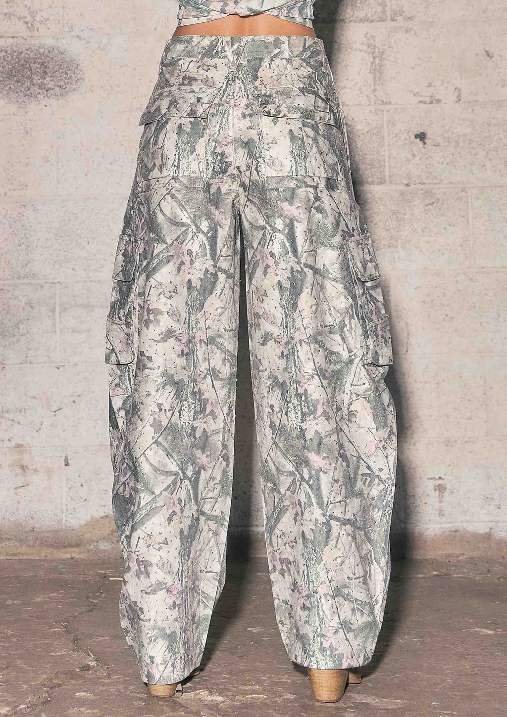 Rhinestone Camo Baggy Barrel Jeans