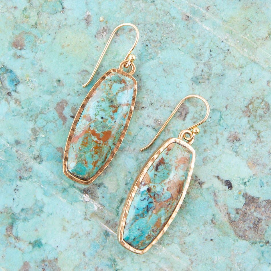Odyssey Long Turquoise and Bronze Statement Earrings