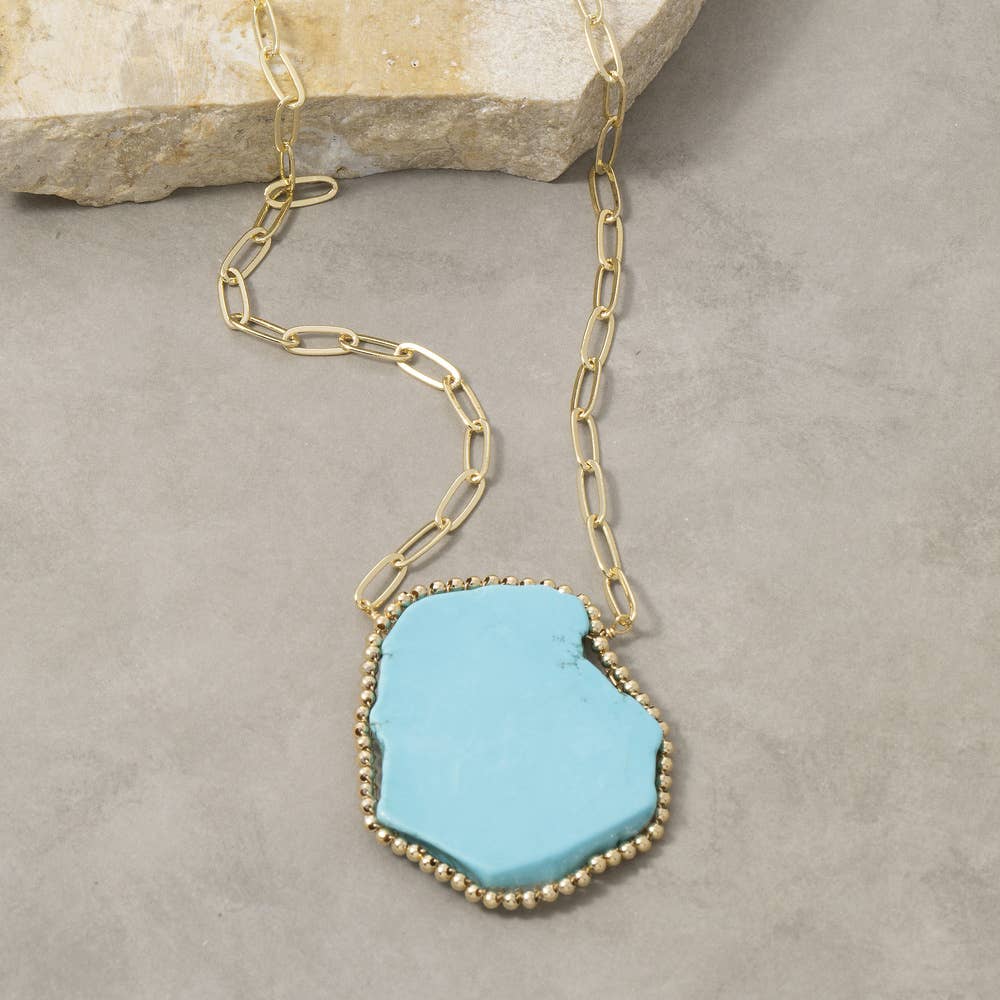 Genuine Turquoise Slab Pendant Necklace